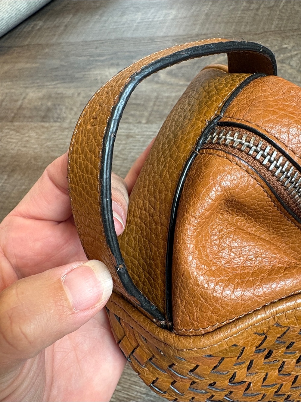 Cole Haan Tan Woven Leather Toiletry Bag Travel 10” - Picture 11 of 11